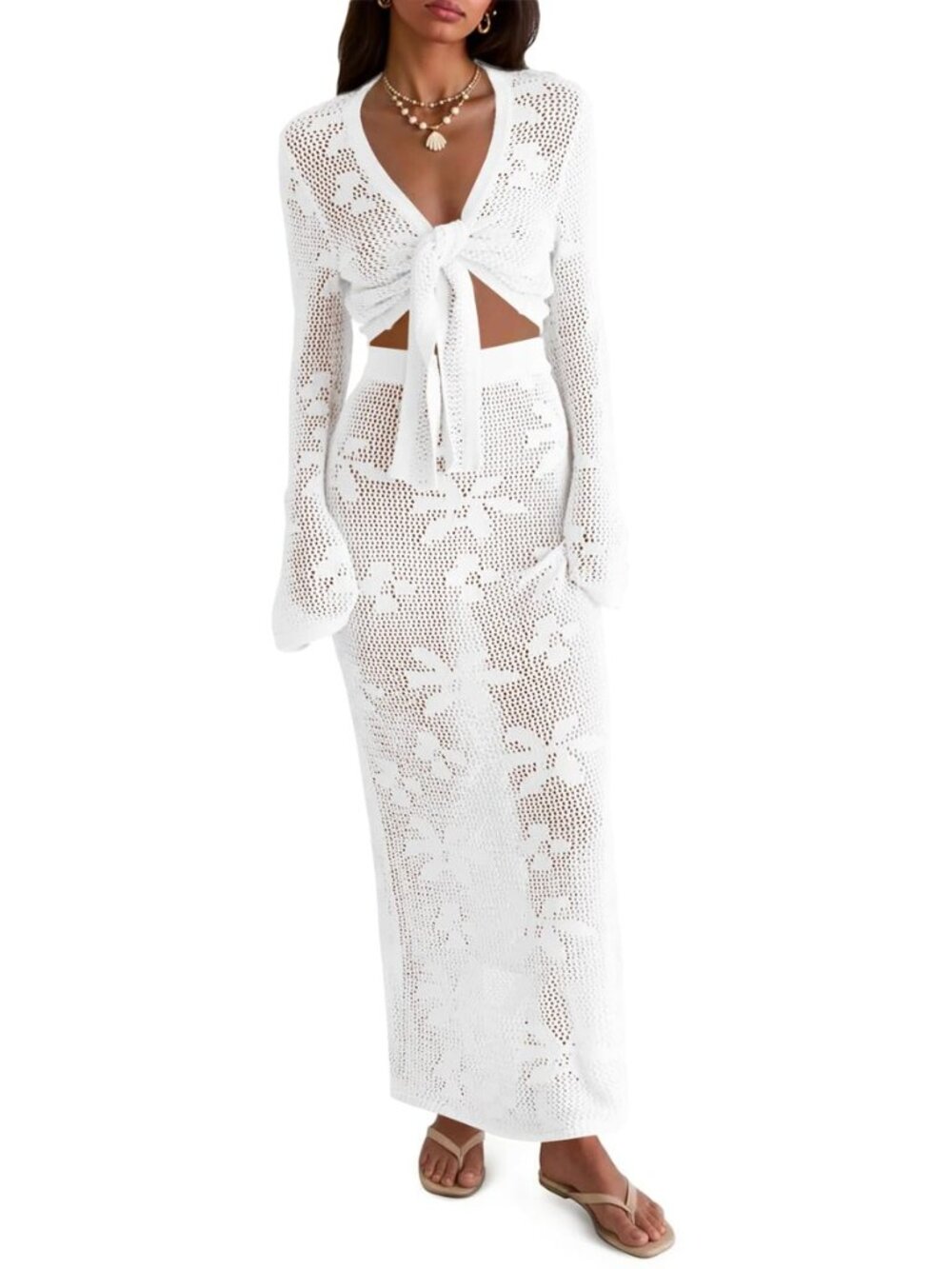 Womens Crochet Swimsuit Cover up Beach 2 Piece Swimwear Set